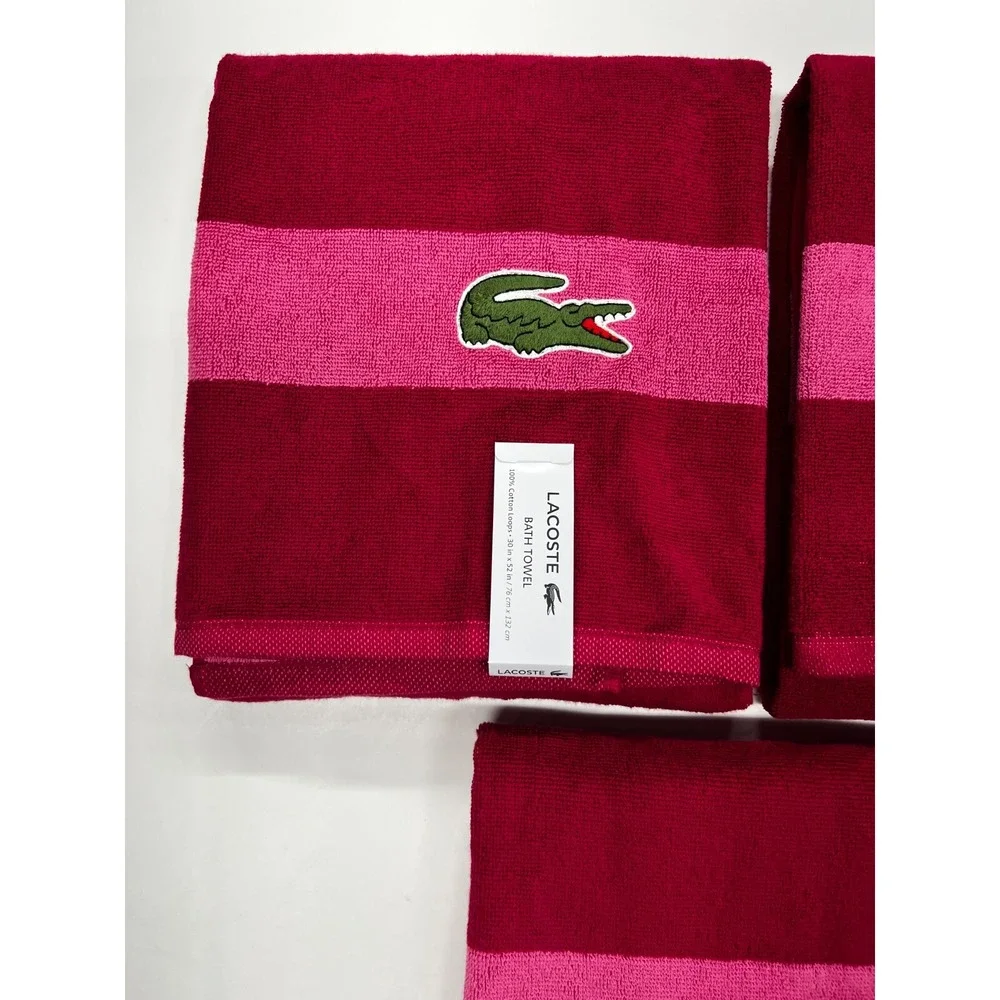 Lacoste Pink Bath Towel 4 Pack 100% Cotton 30
